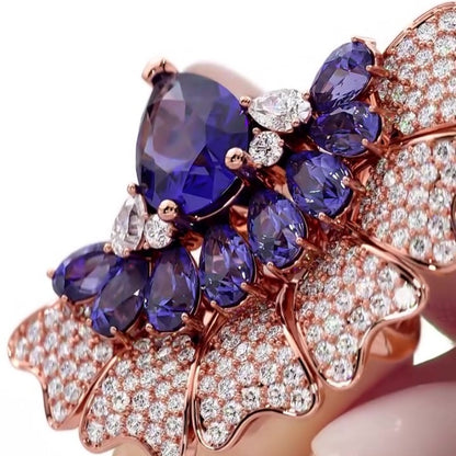 Jzora handmade peacock-inspired fan-like fantasy sterling silver cocktail ring