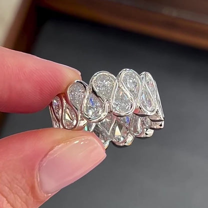 Jzora handmade pear cut sparkling wide band sterling silver ring