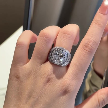 Jzora Handmade 8CT Moissanite Oval Cut Halo Luxury Ring