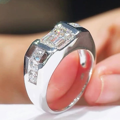 Jzora Handmade Emerald Cut Bold Contemporary Moissanite Ring