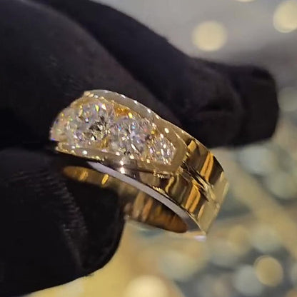 Jzora handmade timeless gold round cut five moissanite men's ring