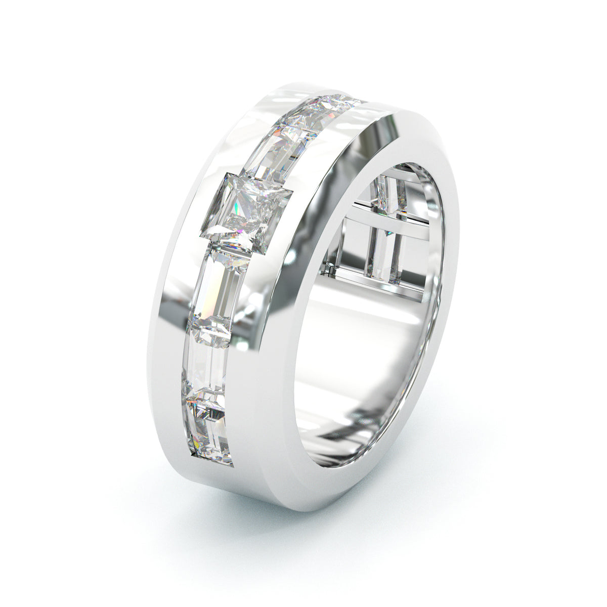 Jzora Handmade Rose‑Gold Asymmetric Princess & Baguette Cut D-Color Moissanite Men’s Ring