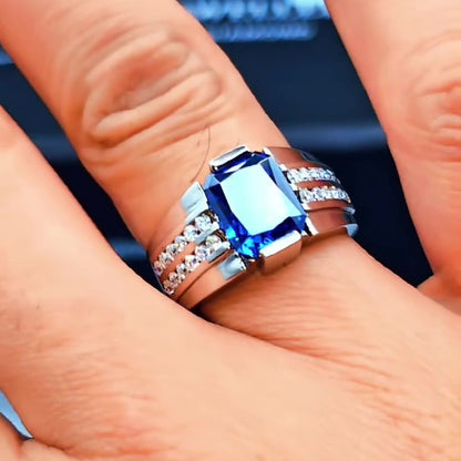 Jzora Handmade Fashion Sapphire CZ Radiant Cut Stylish Men's Ring