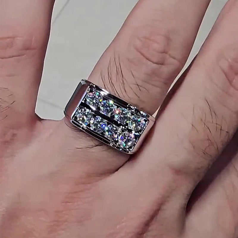 Jzora handmade double row round cut glacier shine men’s ring