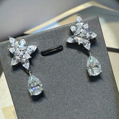 Jzora handmade elegant & glamorous pear cut floral teardrop sterling silver stud earrings
