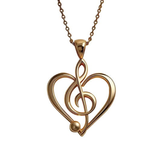Jzora handmade golden heart-shaped musical note pendant sterling silver necklace
