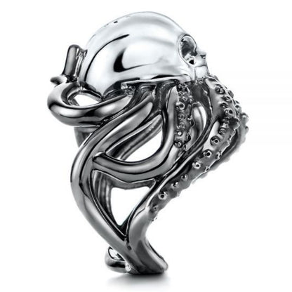 Jzora handmade vintage gothic octopus skull blue topaz men's ring