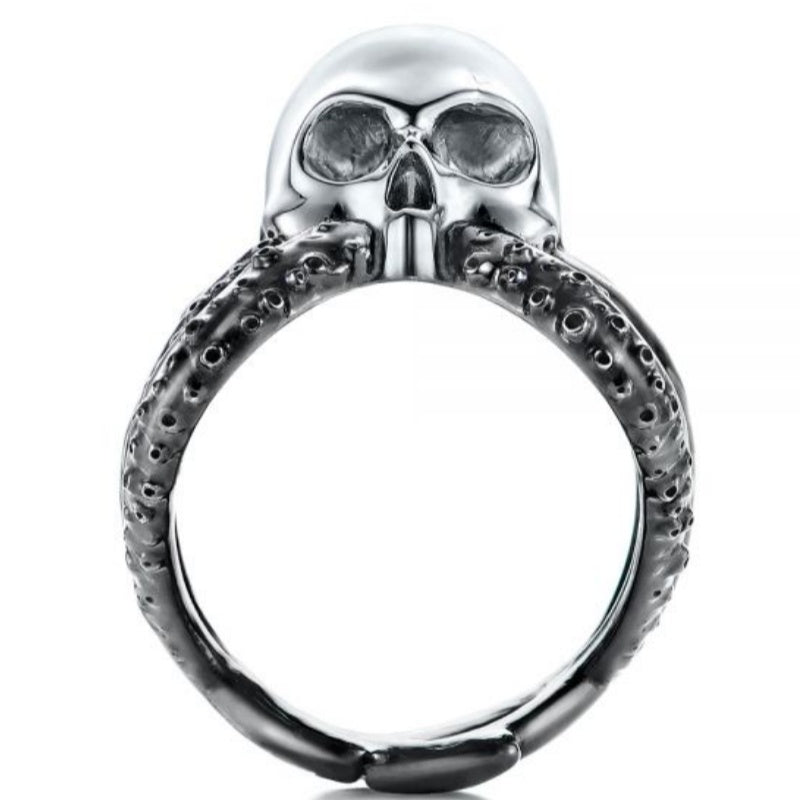 Jzora handmade vintage gothic octopus skull blue topaz men's ring