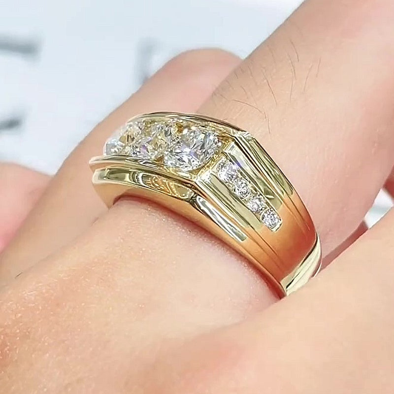 Jzora Handmade Round Cut Timeless Three Stone Moissanite Unisex Statement Ring