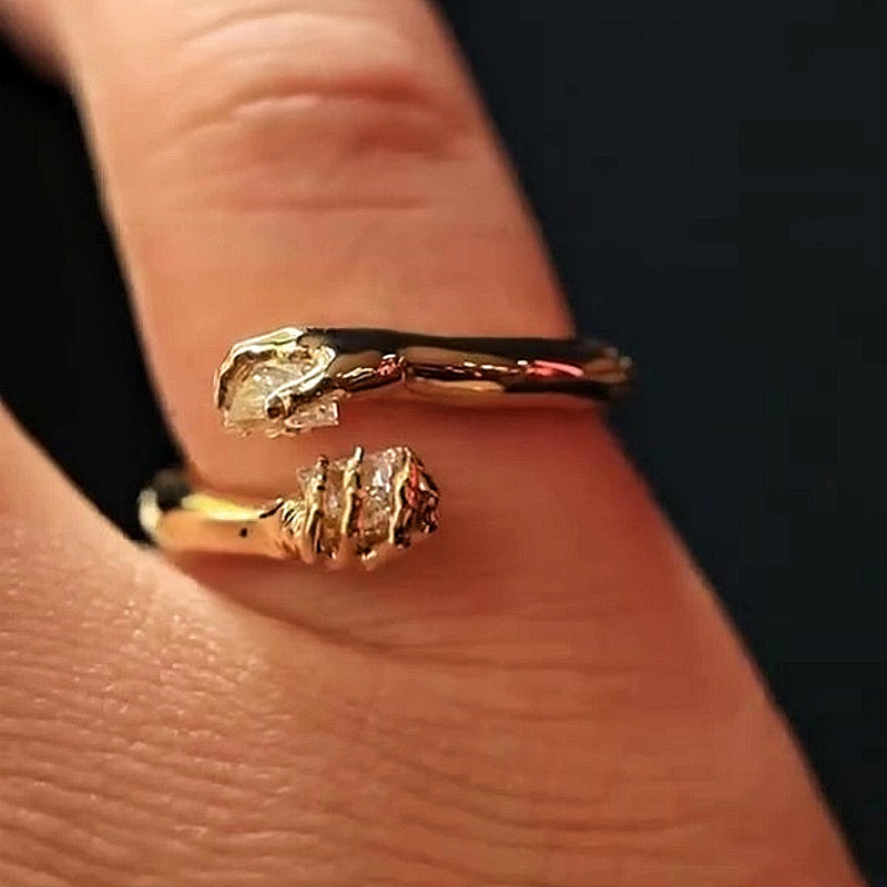 Jzora handmade artistic gold hands holding crystal fashion ring