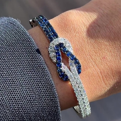 Jzora Handmade Timeless Two-Tone Sapphire & CZ Love Knot Bracelet