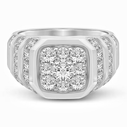 Jzora handmade 2ct multi-row pavé round cut cluster men’s ring
