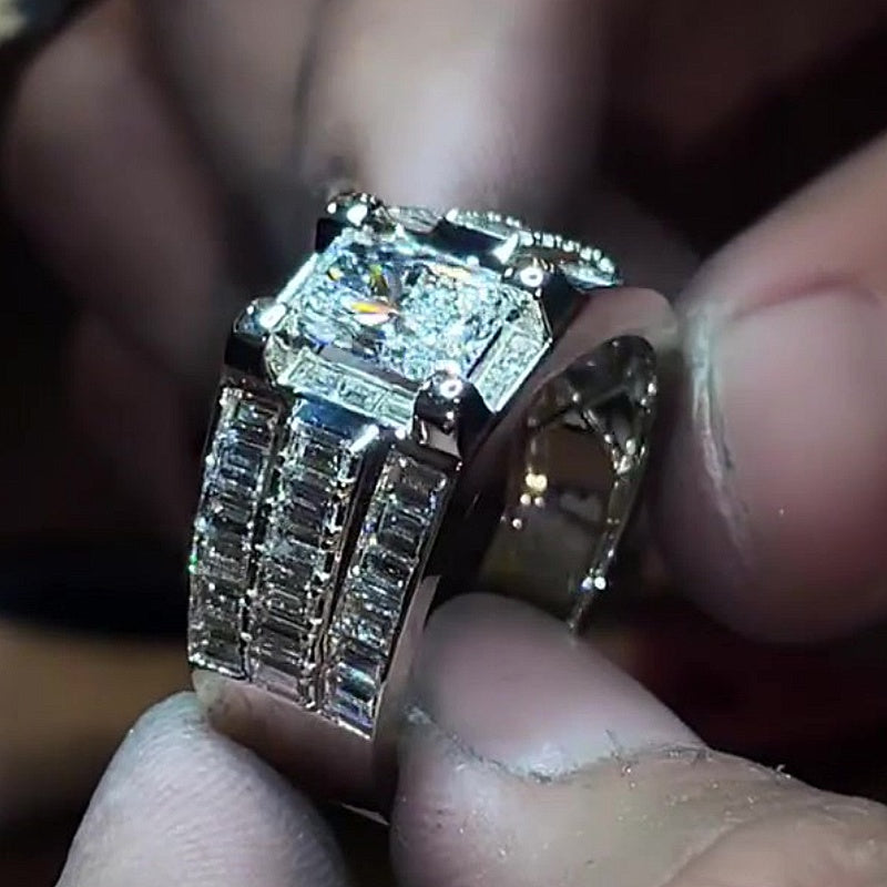 Jzora Handmade Iced Out Moissanite Men's Luxury Statement Ring