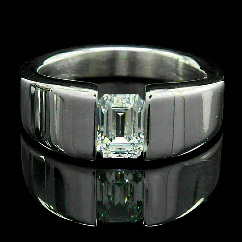 Jzora handmade 2ct emerald-cut bezel-set modern men's ring