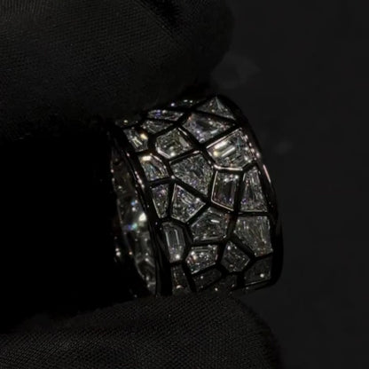 Jzora handmade unconventional random irregular polygon broken mirror men's ring