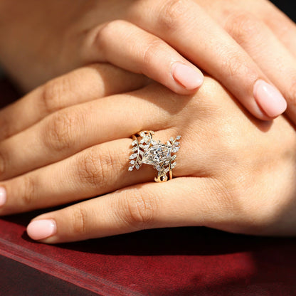 Jzora Handmade Leaf Marquise Cut Elegant Wedding Ring Set