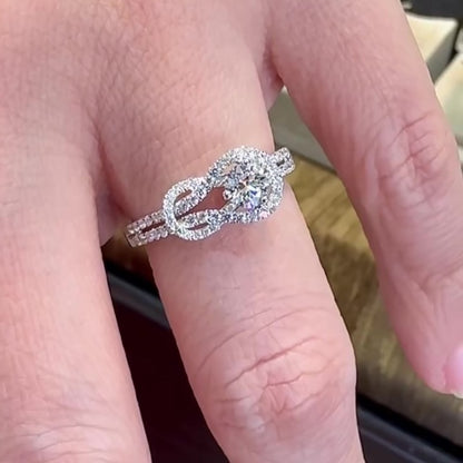 Jzora handmade 2ct round cut elegant infinity halo moissanite sterling silver engagement ring
