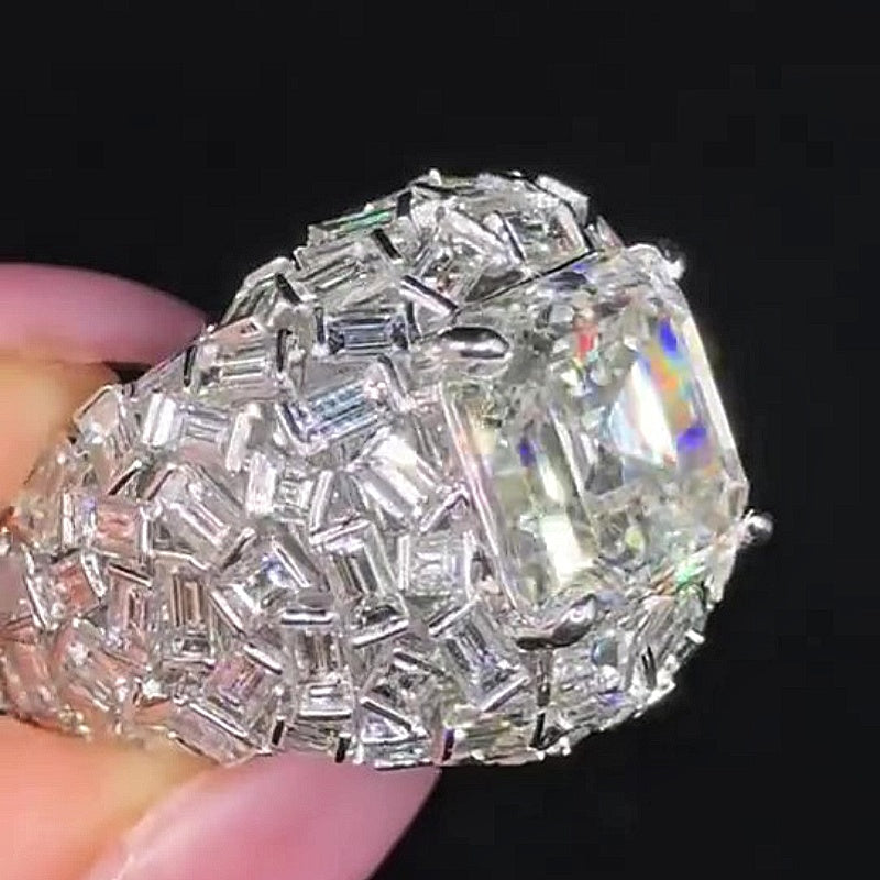 Jzora handmade luxury asscher cut full emerald iced-out ring