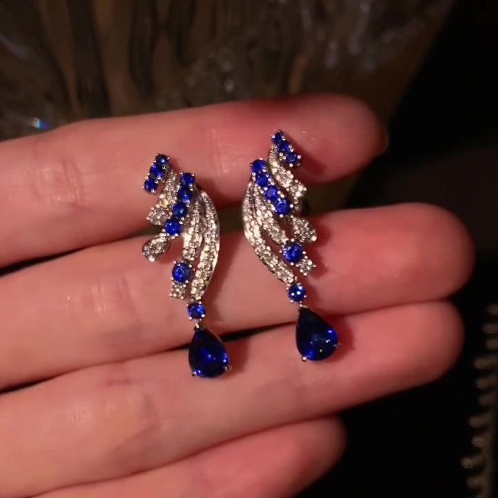 Jzora handmade elegant sapphire drop sterling silver earrings