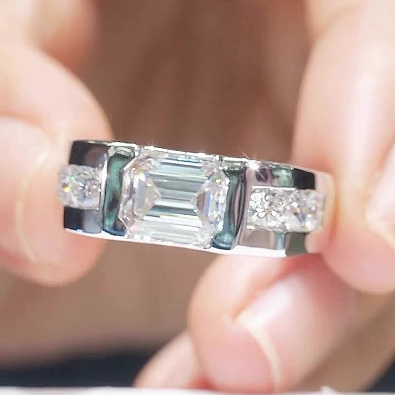 Jzora Handmade Emerald Cut Bold Contemporary Moissanite Ring