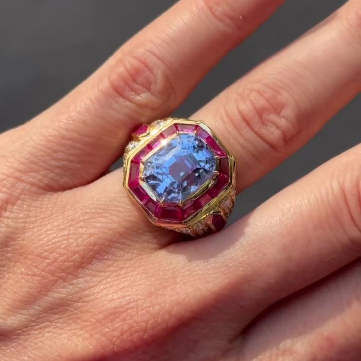 Jzora handmade radiant cut with ruby accents sparkling ring