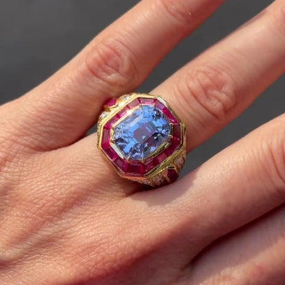 Jzora handmade radiant cut with ruby accents sparkling ring