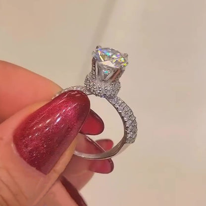 Jzora handmade 1.75ct round cut sparkly moissanite sterling silver ring