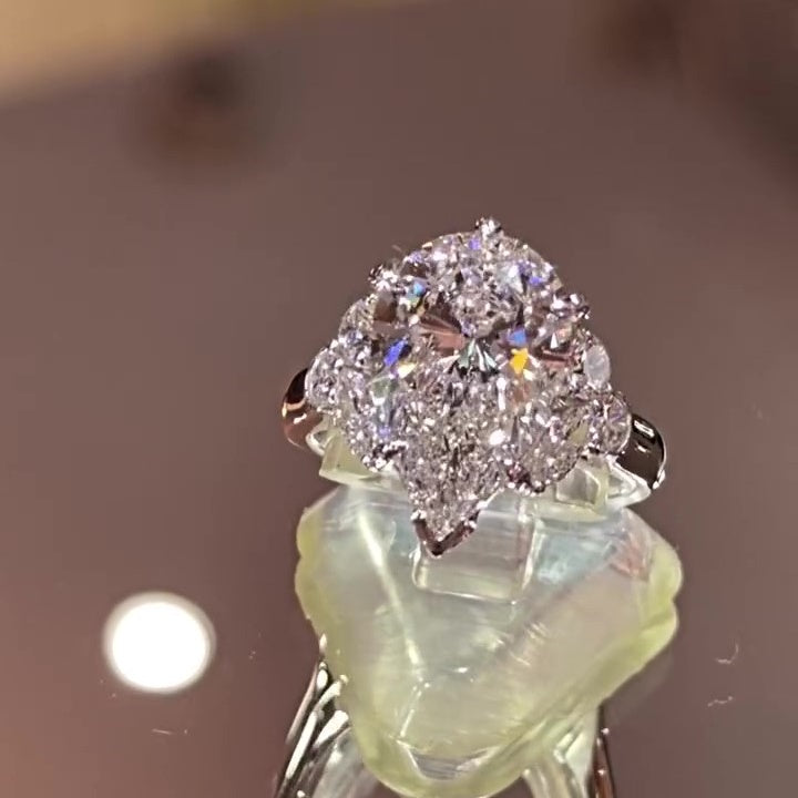Jzora Handmade Elegant Pear Cut Moissanite Timeless Engagement Ring