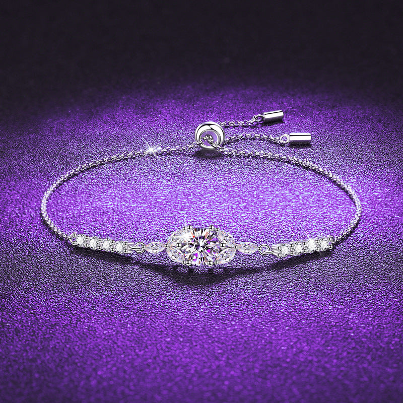 Jzora handmade 1ct fresh & sweet leaf adjustable sterling silver moissanite bracelet