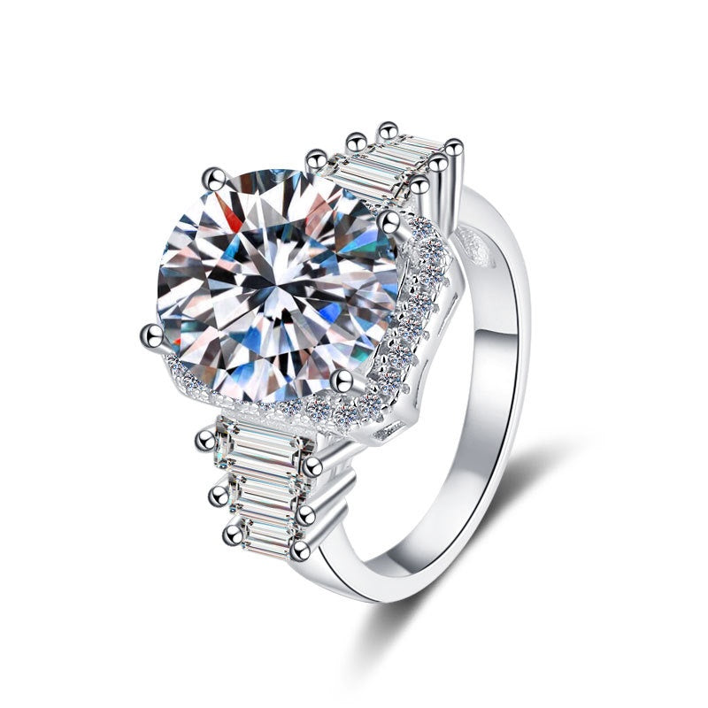 Jzora handmade 5ct brilliant round cut halo moissanite sterling silver ring