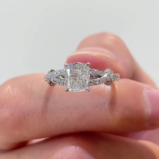 Jzora handmade opulent glow cushion cut halo moissanite sterling silver ring