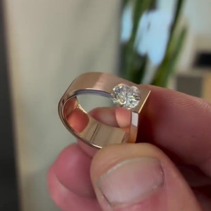 Jzora handmade minimalist & modernist rose gold geometric solitaire men's ring