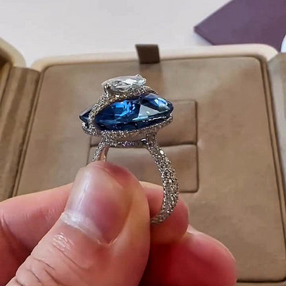 Jzora handmade bold & chic cushion sapphire blue statement ring