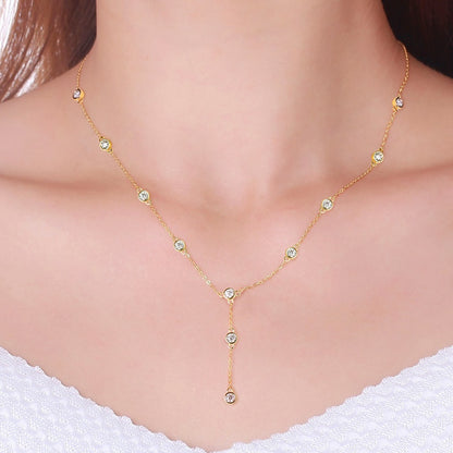 Jzora handmade 1.1ct round cut elegant moissanite sterling silver y-necklace