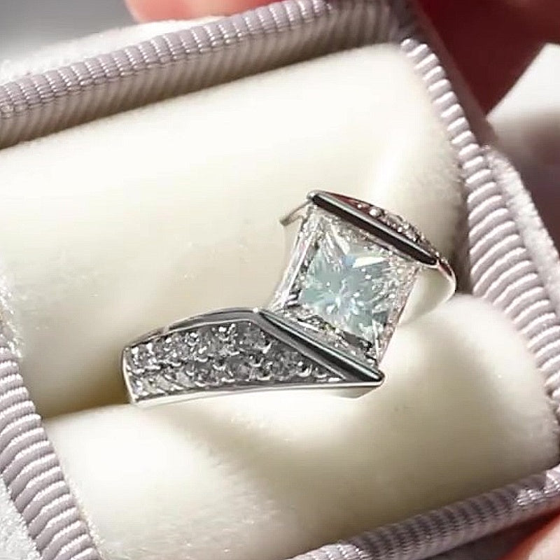 Jzora handmade architectural princess cut gravity bridge modern ring
