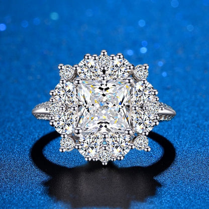 Jzora handmade 2ct princess cut moissanite floral-inspired halo sterling silver ring