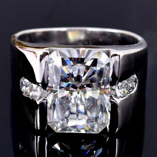 Jzora handmade radiant cut high-shine finish wide band men's ring