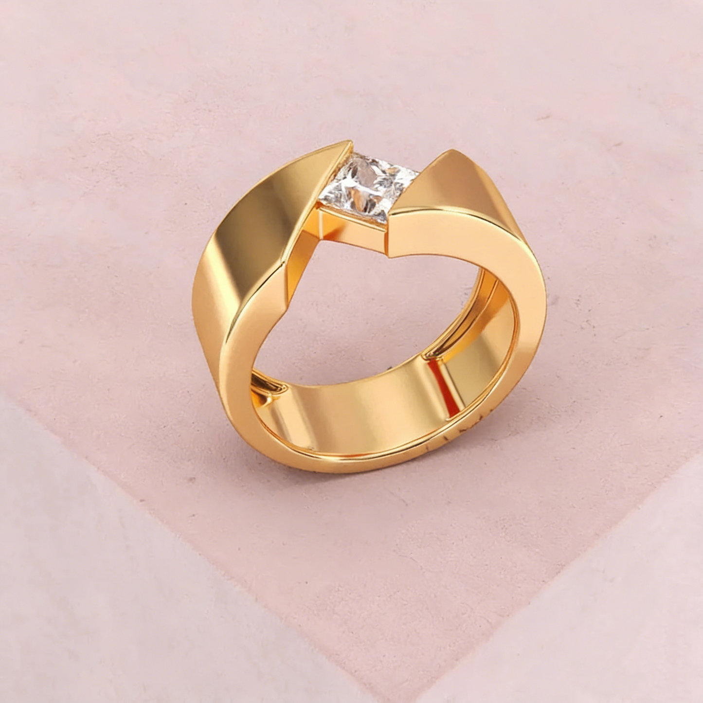 Jzora Handmade 1CT Princess Cut Moissanite Geometric Wedding Men's Ring