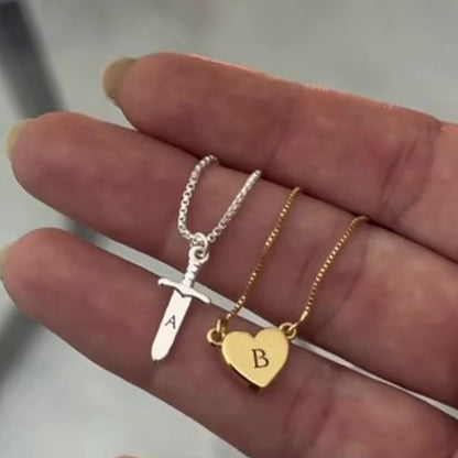 Jzora handmade cross & heart charms personalized two-tone initial necklace