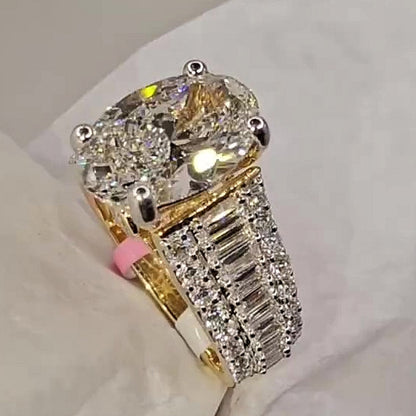 Jzora handmade classic 4ct oval cut baguette pavé sparkling ring