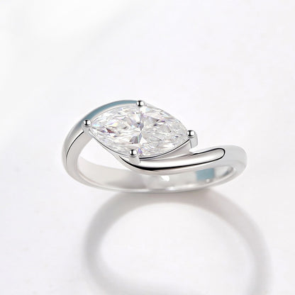 Jzora handmade 2ct marquise cut moissanite chic & elegant sterling silver solitaire ring