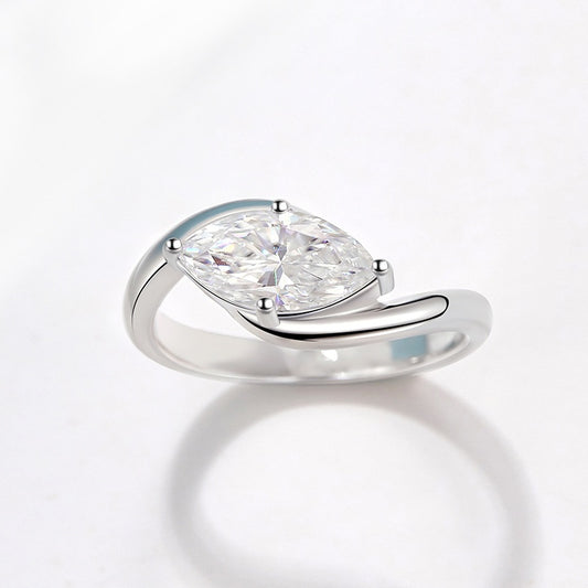 Jzora handmade 2ct marquise cut moissanite chic & elegant sterling silver solitaire ring