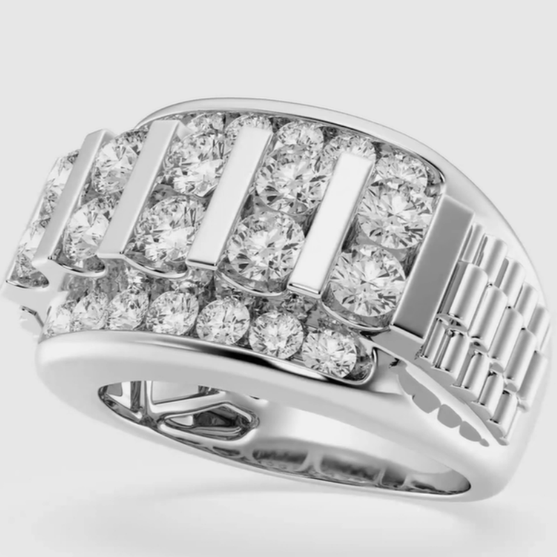 Jzora handmade 3ct round cut floating bar men's wedding band ring