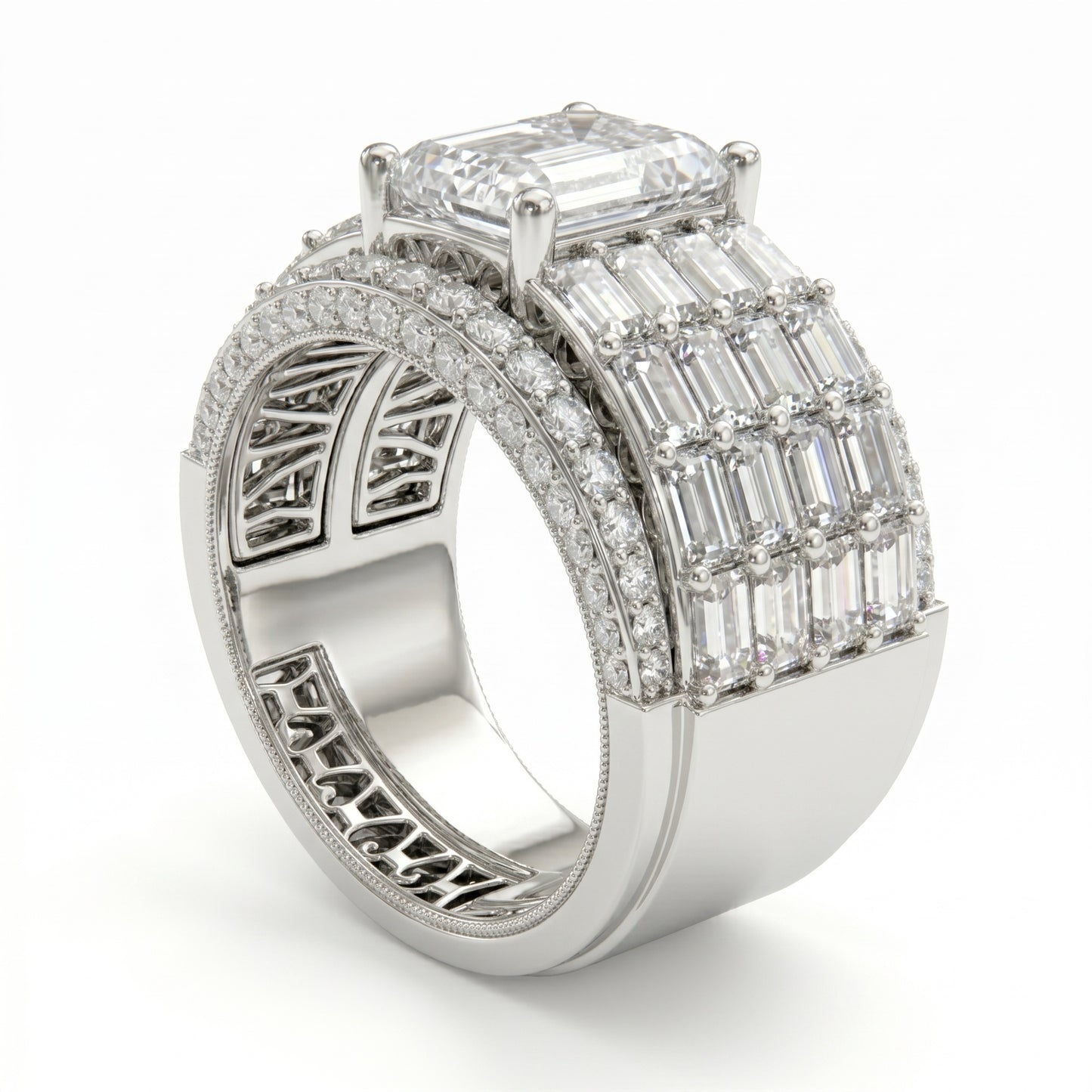 Jzora Handmade Glamorous Radiant Cut Wide Band Statement Men's Ring