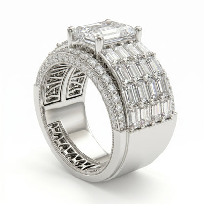 Jzora Handmade Glamorous Radiant Cut Wide Band Statement Men's Ring