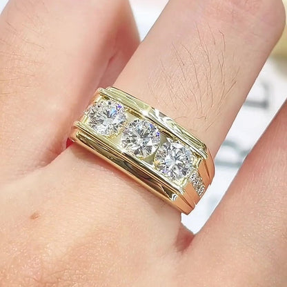 Jzora Handmade Round Cut Timeless Three Stone Moissanite Unisex Statement Ring