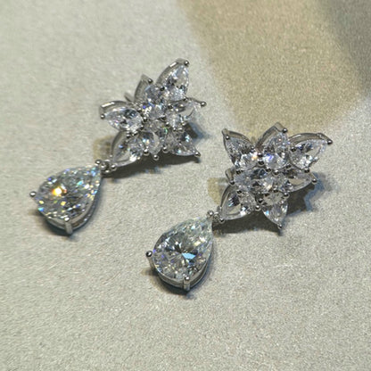 Jzora handmade elegant & glamorous pear cut floral teardrop sterling silver stud earrings