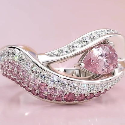 Jzora handmade pear cut ombre pink elegance wave sterling silver ring