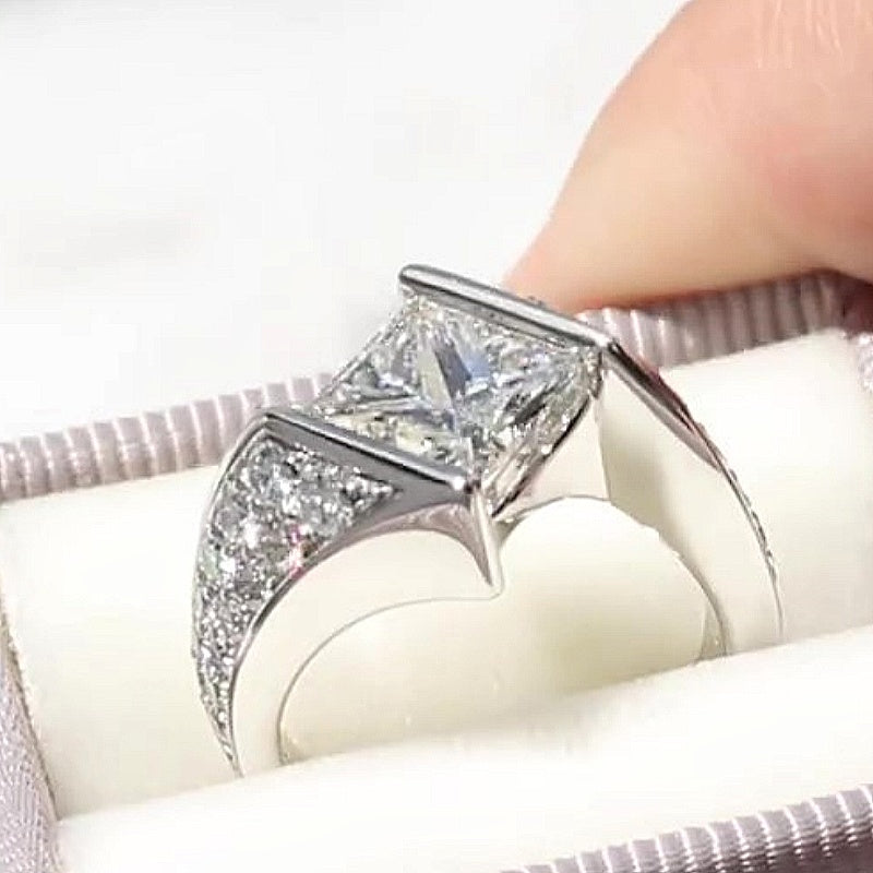 Jzora handmade architectural princess cut gravity bridge modern ring