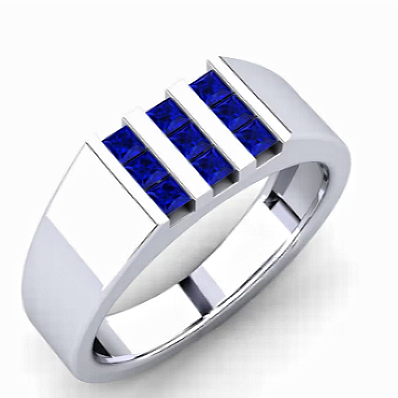 Jzora handmade channel-set blue sapphires modern men’s ring